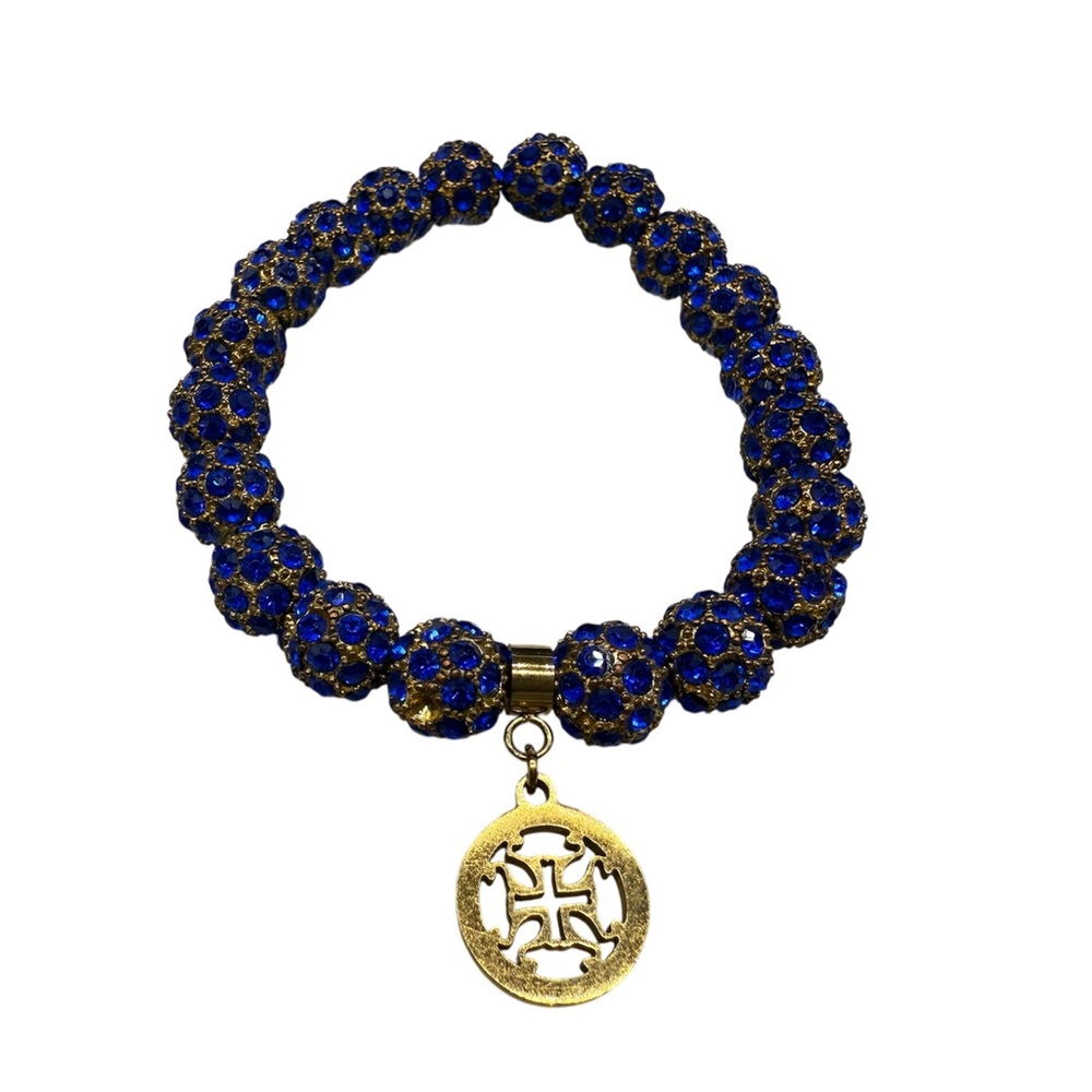 Rustic Cuff Gold Royal Blue Beaded Bracelet